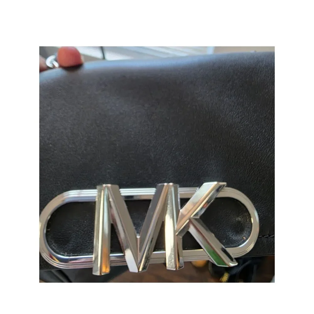 Michael Kors Parker Convertible Chain Shoulder Bag Black Leather Silver